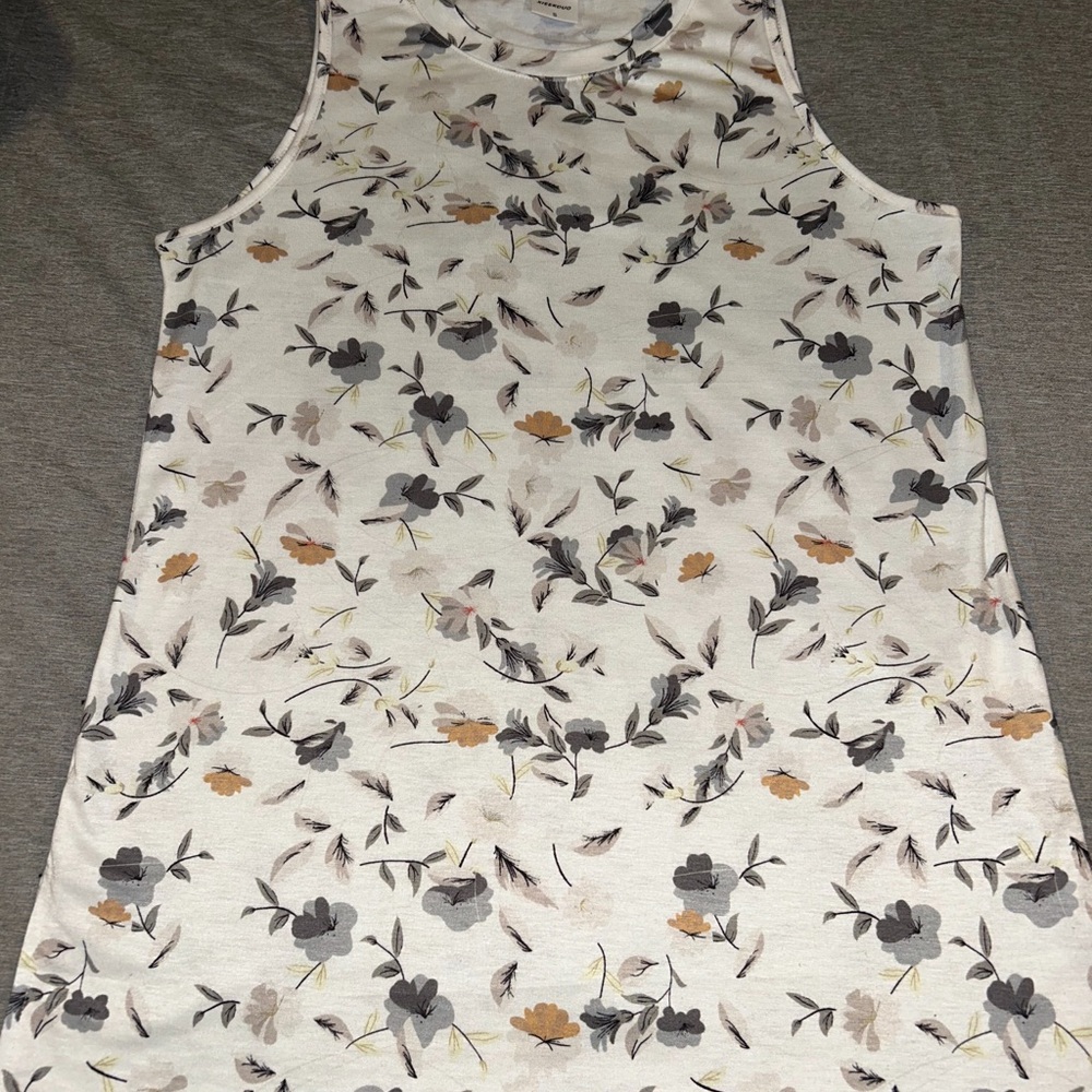 Floral Sleeveless Top - Cream and Gray